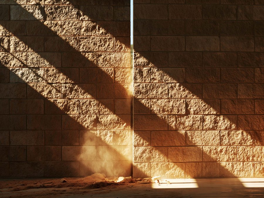 A vertical cut opened through a block wall where an RV gate is going in